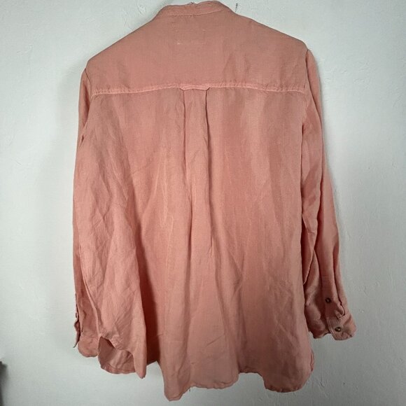 Pilcro Women Pink Linen Blend Long Sleeve Button-Up Ruffle Trim Shirt Large NOWT - Picture 2 of 8